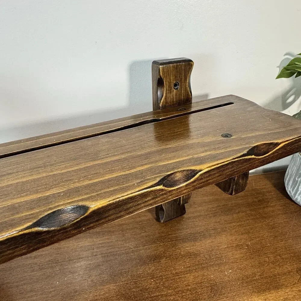 Vintage Wood Wall Shelf Plate Groove Display 18